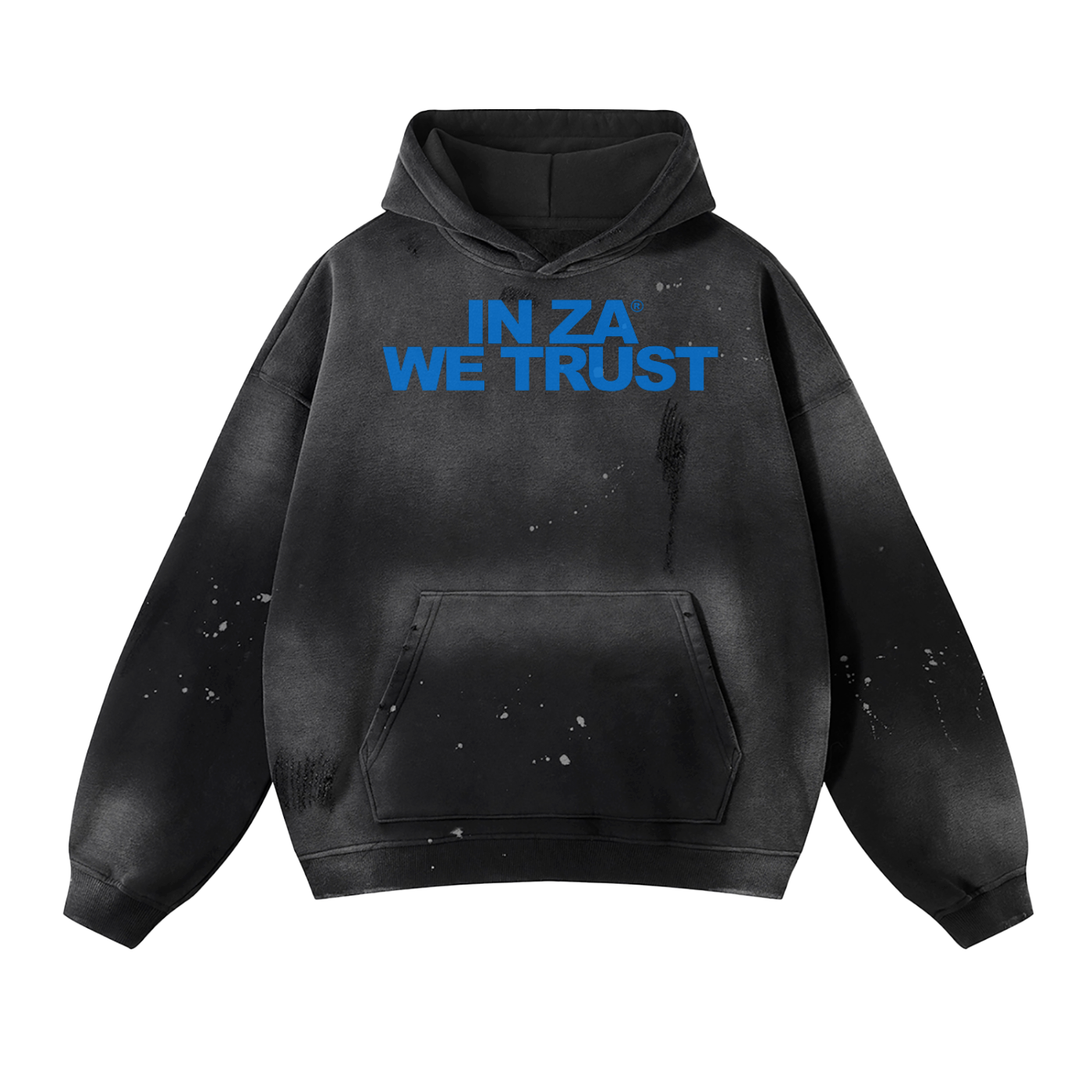 InZaWeTrust Black & Blue Vintage Wash Frayed Fleece Hoodie